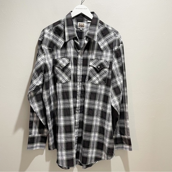 ELY CATTLEMAN Men’s Black White Plaid Pearl Snap Long Sleeve Western Shirt XXL - Picture 1 of 9